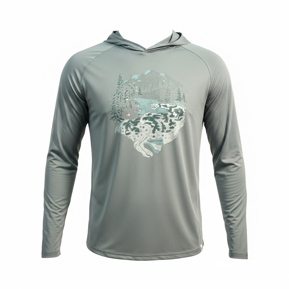 LIV Outdoor Unisex Sage Green Fish Graphic Solar Hoodie Sun Shirt Medium